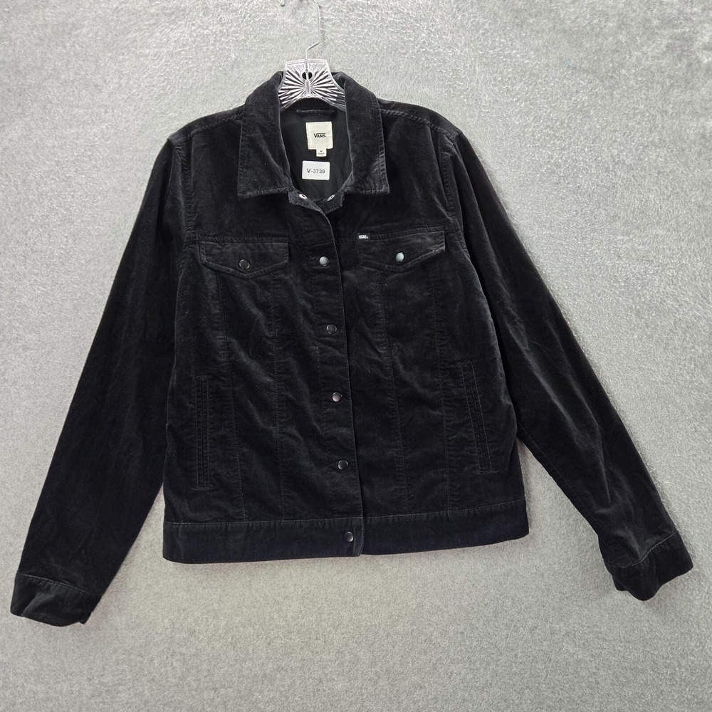 Vans Women Jacket Medium Black Trucker‎ Snap Button Pockets Skater